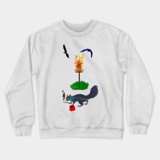 Crazy Squirrel birdhouse funny weird geek art meme Crewneck Sweatshirt